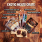 Man Crates Exotic Meats Crate - 10 Piece Set with 8 Rare Jerky Flavors - Includes Venison, Alligator, Elk - Sealed Wooden Crate
