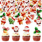 Ercadio 40 Pcs Edible Merry Christmas Cupcake Toppers Santa Claus Christmas Tree Snowman Cupcake Drink Topper Picks For Celebrating Merry Christmas Theme New Year Holiday Party Cake Decorations
