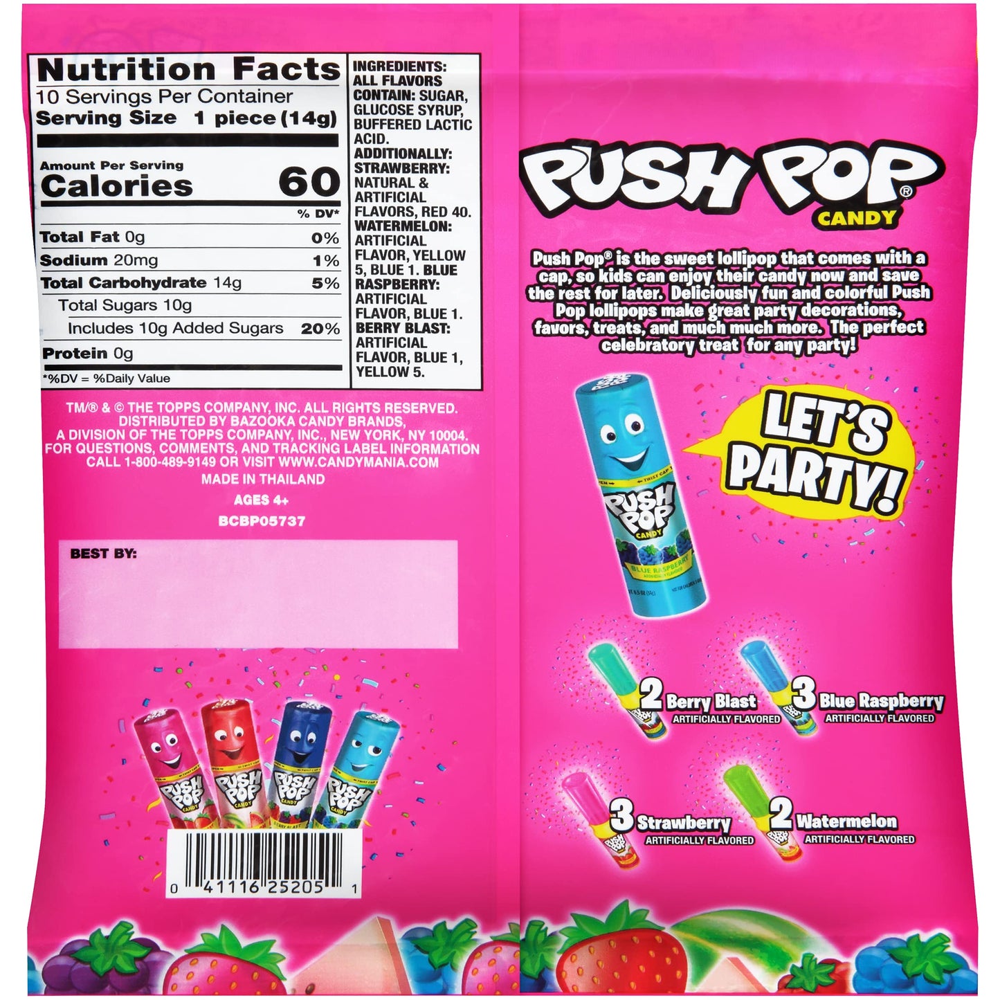 Push Pop Halloween Candy - Individually Wrapped Bulk Lollipops - 10 Ct Hard Candy in Assorted Flavors, Fun Candy for Kids, Party