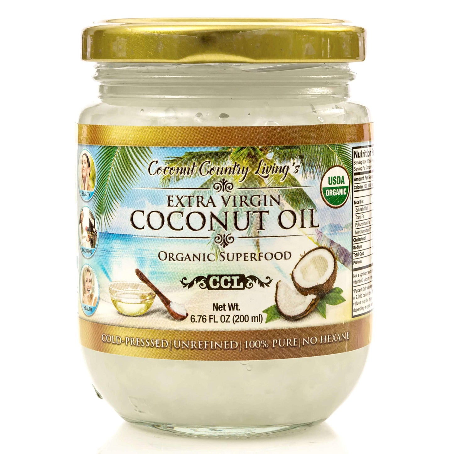 Coconut Country Living Extra Virgin Coconut Oil - Cold Pressed, Organic Superfood - 6.76 Fl Oz