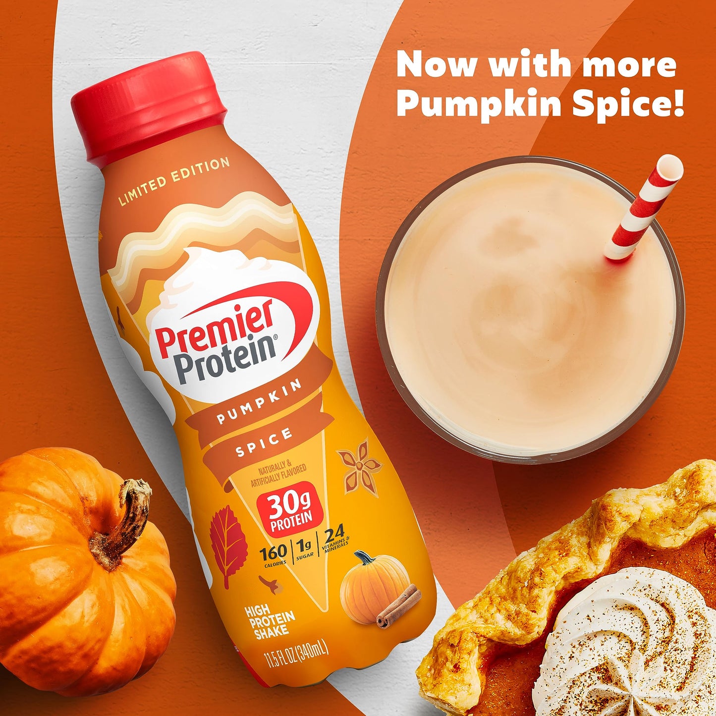 Premier Protein Shake Pumpkin Spice Limited Edition 30g Protein, 1g Sugar, 11.5 Fl Oz (Pack of 12)