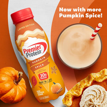 Premier Protein Shake Pumpkin Spice Limited Edition 30g Protein, 1g Sugar, 11.5 Fl Oz (Pack of 12)