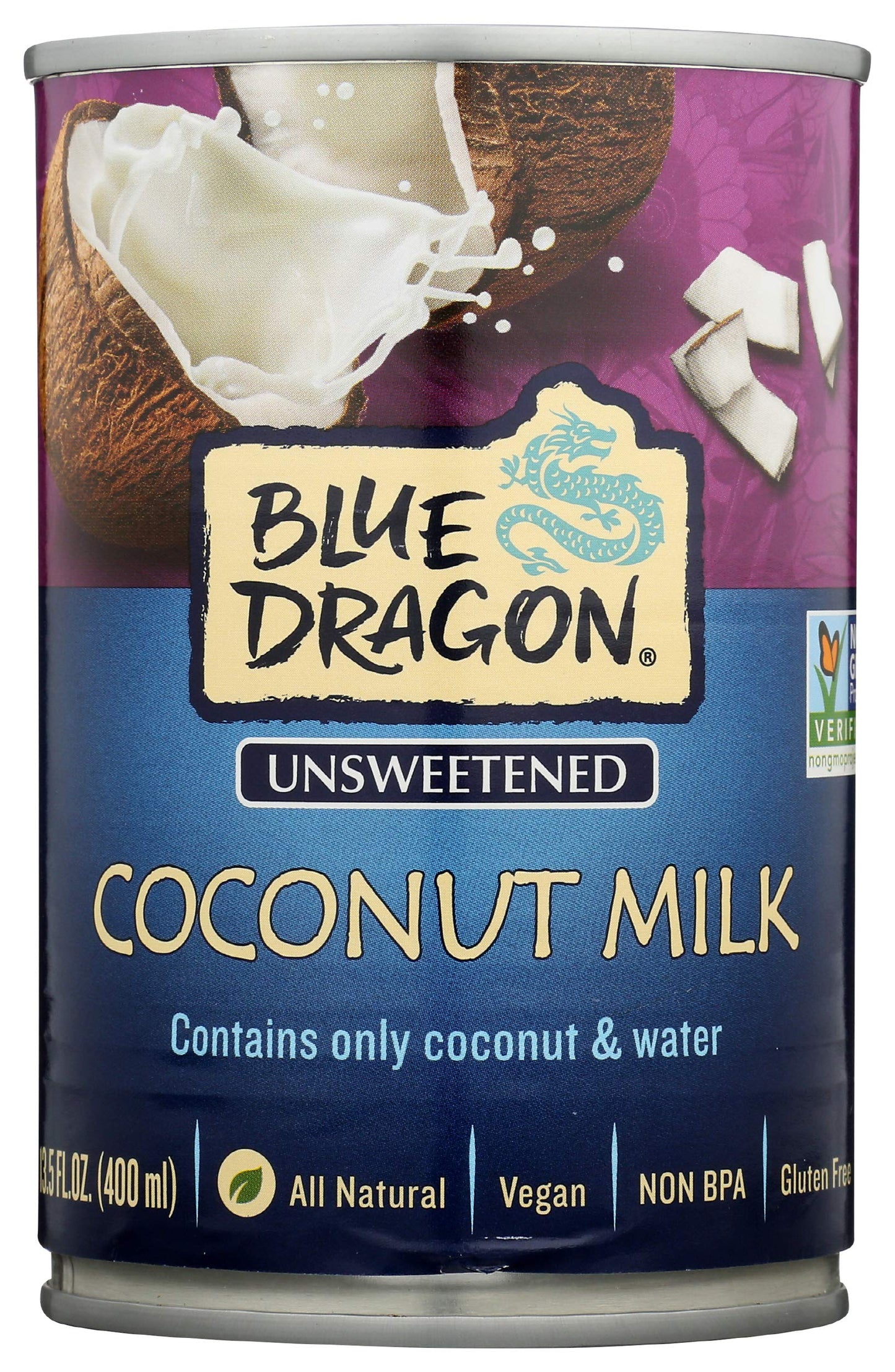Blue Dragon Unsweetened Coconut Milk, Contains Only Coconut & Water, All Natural, Vegan, Gluten Free & Non-GMO, 13.5 Fluid Ounce