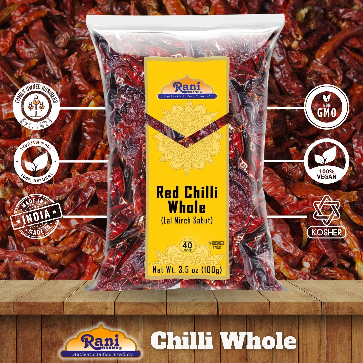 Rani Chilli Whole 3.5Oz (100G) ~ All Natural | Vegan | No Colors | Gluten Friendly | Non-Gmo