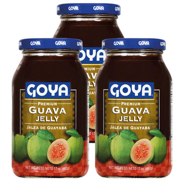 Guava Puree Jelly By Goya, Guava Jelly Spread For Breakfast Pastries, Mermelada De Guayaba, Guava Concentrate Jam, Latin Cooking And Baking Kitchen Staple, 3-Pack, 17 Oz Jars