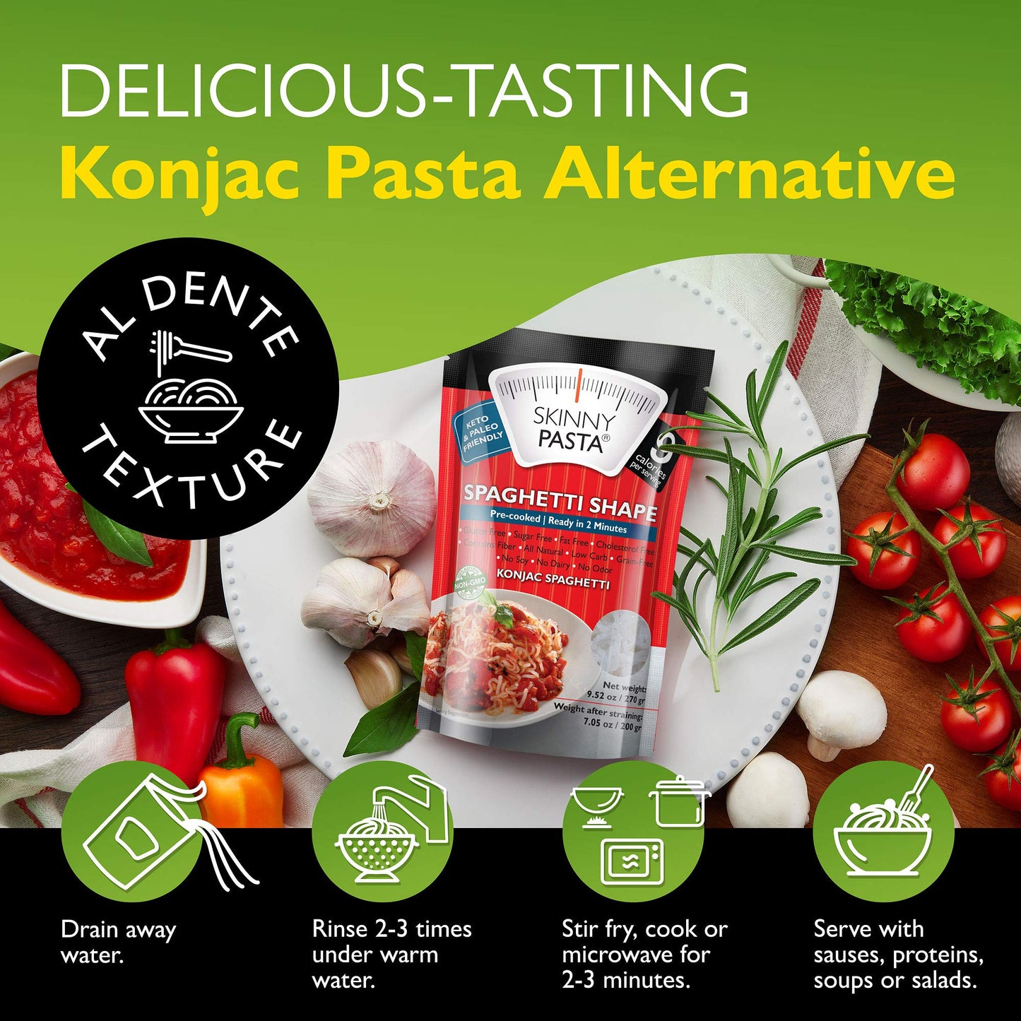 The Real Skinny Pasta - Healthy Konjac Shirataki Noodles - Spaghetti, 6 Pack