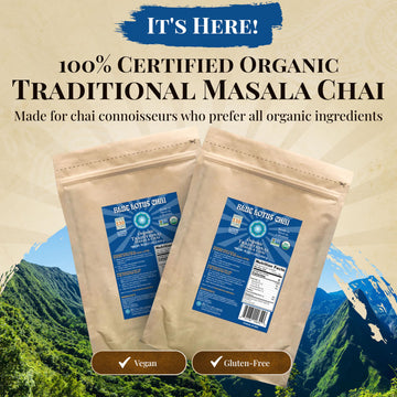 Blue Lotus Chai - Fully Organic Traditional Masala Chai - Makes 530 Cups - 1 Pound Bulk Bag Masala Spiced Chai Powder With Organ