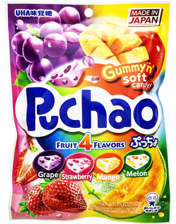 UHA Mikakuto Soft Candy with Gummy Bits, 4 Fruit Flavors, 3.52 Ounce, Pack of 6