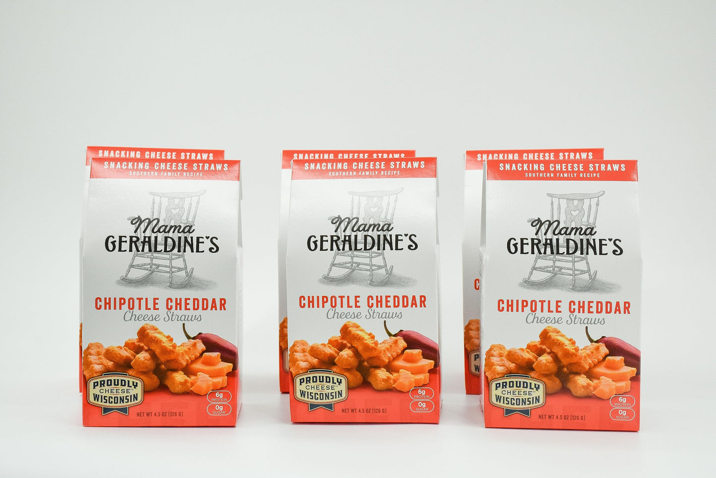 Mama Geraldines Chipotle Cheese Straws - 4.5 oz Box (6 Pack) - Spicy & Savory Baked Cheese Snacks