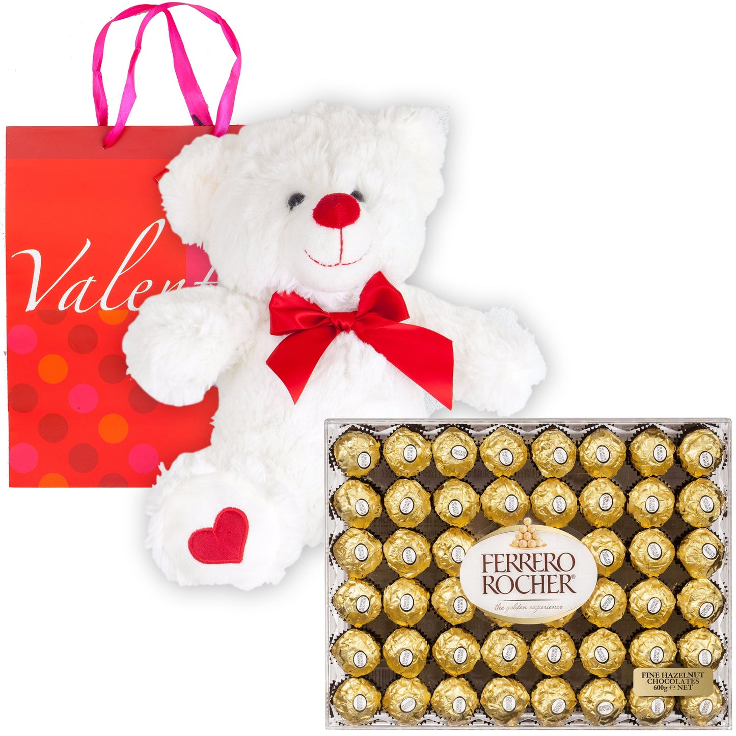 Ferrero Rocher Hazelnut Chocolates Diamond Box 48 Count | 12 Inch Teddy Bear Plush | Valentine Day Premium Gift Bag | Sweetheart Love For Wife Girlfriend Mother Daughter Her Friend | Gift Basket