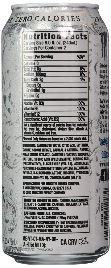 Monster Energy Drink, Zero Ultra, Sugar Free (16 Oz. Cans, 24 Ct.) 384 Fl Oz, 384 Fl. Oz.