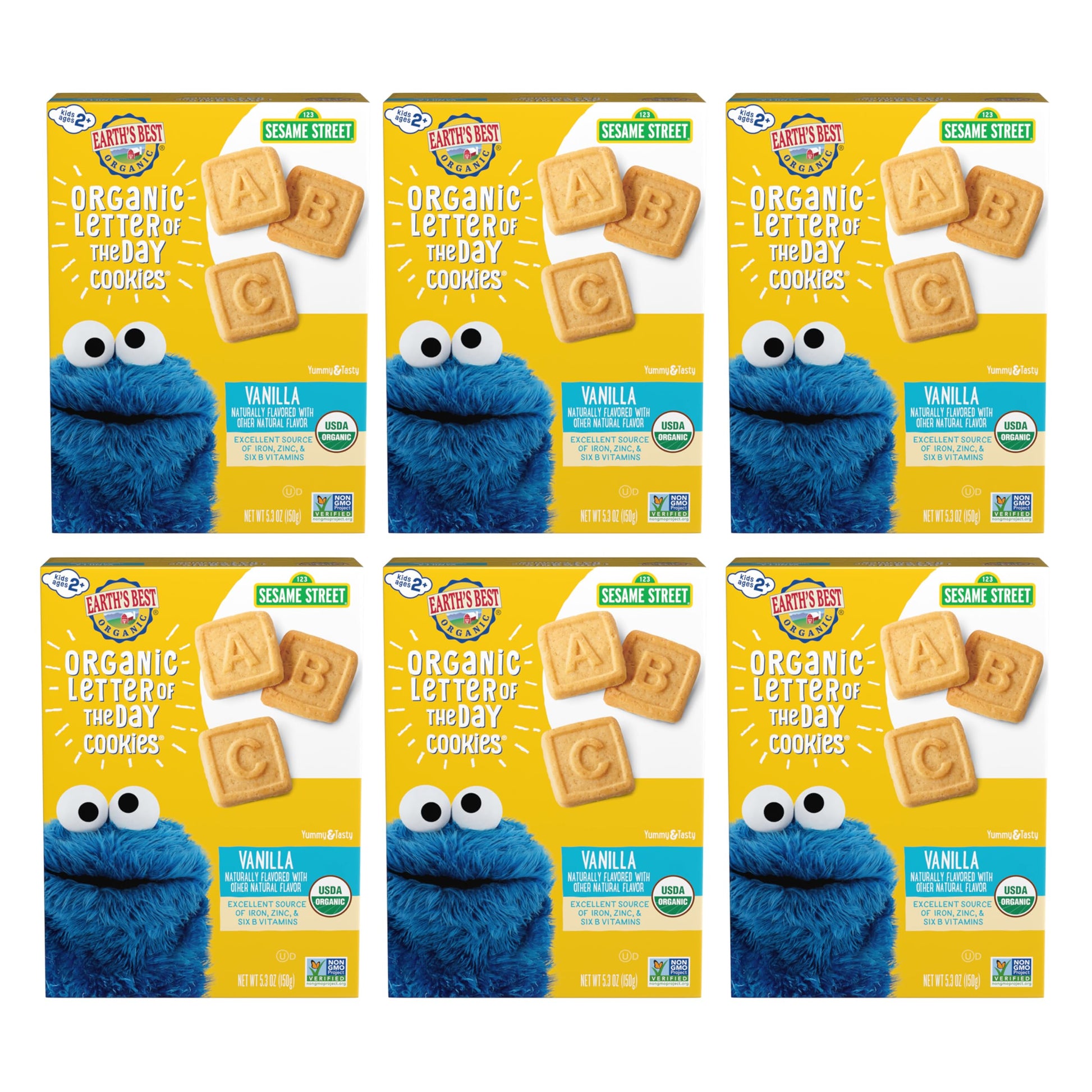Earths Best Organic Letter of the Day Cookies for Toddlers 2 Years Old and Up, Vanilla Flavor, 5.3 Ounce Box (Pack of 6)