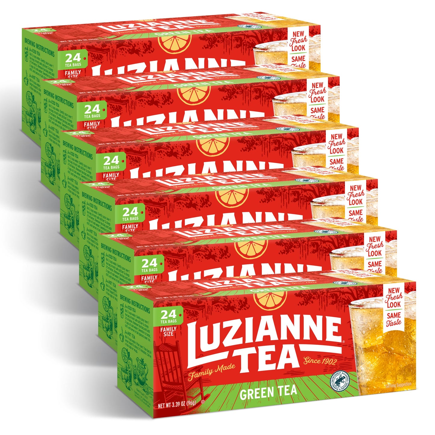 Luzianne Family Size Green Tea Bags, 24ct Box (Pack of 6) - Refreshing Iced Tea for Home Brewing