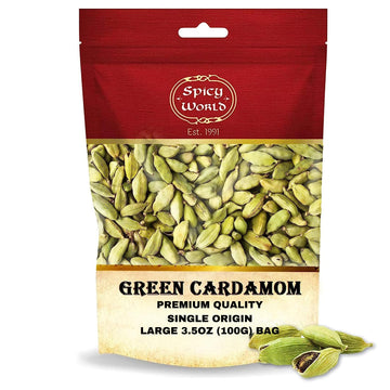 Spicy World Green Cardamom Pods 3.5 Oz - As Seen On Tik Tok - Premium Quality Whole Green Cardamom Pods | Vegan | Large | Aromatic Cardamon