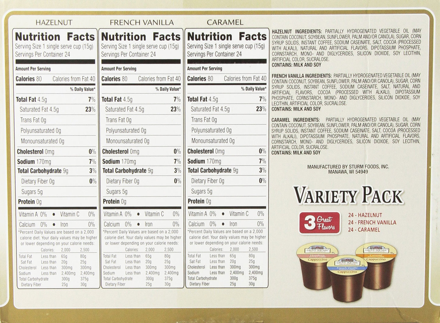 Grove Square Cappuccino Pods Variety, Single Serve, 72 Count, Multi Color, Model 05G75234652