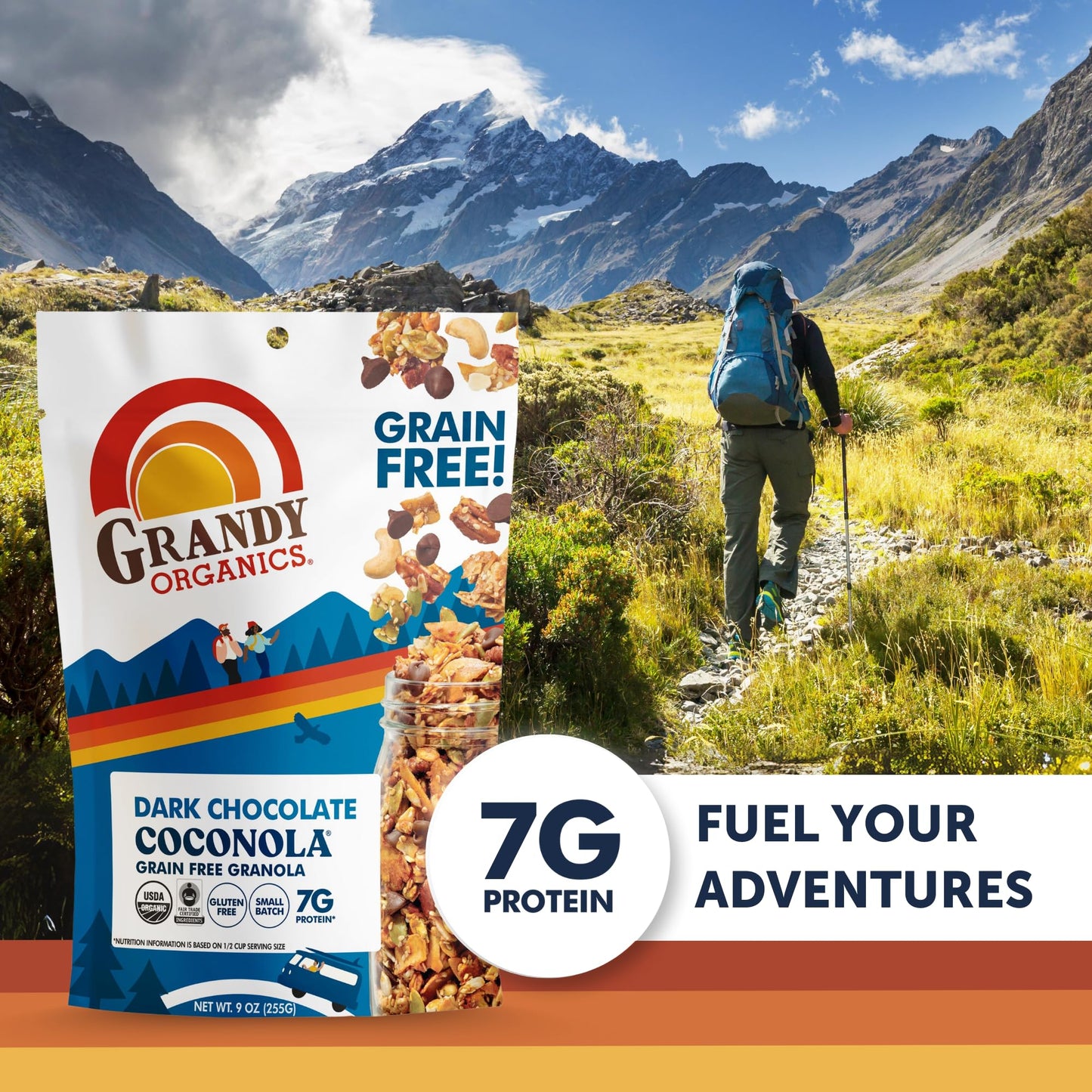Grandy Organics Dark Chocolate Coconola Granola, Certified Organic Gluten Free Granola, Grain Free, Chocolate Flavored Coconola,