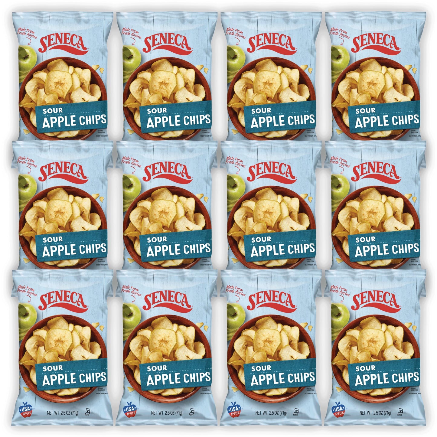 Seneca Sour Apple Chips | Made From Fresh Apples | 100% Granny Smith Apples | Yakima Valley Orchards Of Washington | Crisped Apple Perfection | Foil-Freshness Bag | 2.5 Ounce (Pack Of 12)