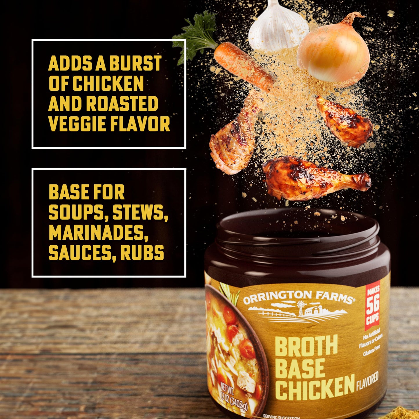 Orrington Farms Chicken Flavored Broth Base & Seasoning, Ready-To-Use, Chicken Bouillon Powder Concentrate, Versatile Usage, Sea