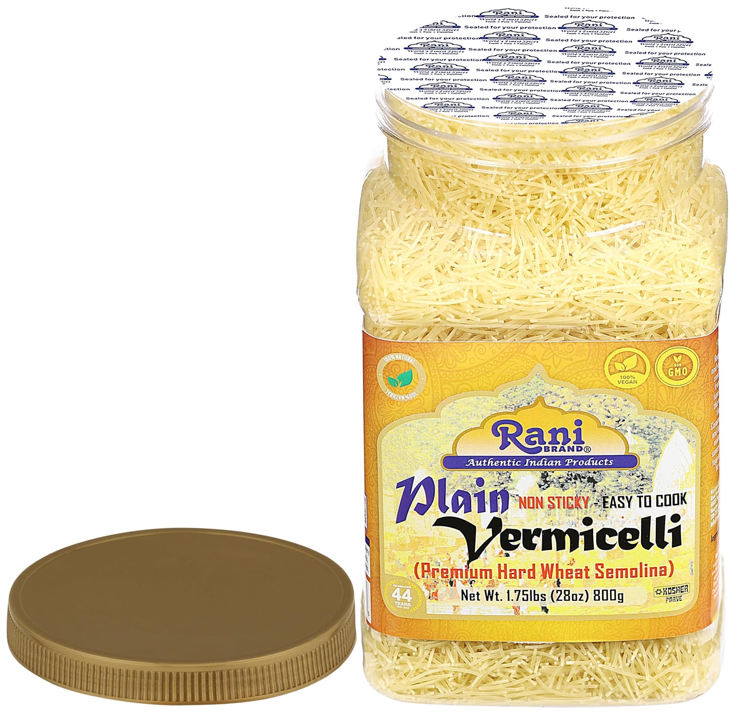 Rani Plain Vermicelli (Wheat Noodles) 28Oz (1.75Lbs) 800G Pet Jar ~ All Natural | Vegan | Non-Gmo | Kosher | Indian Origin