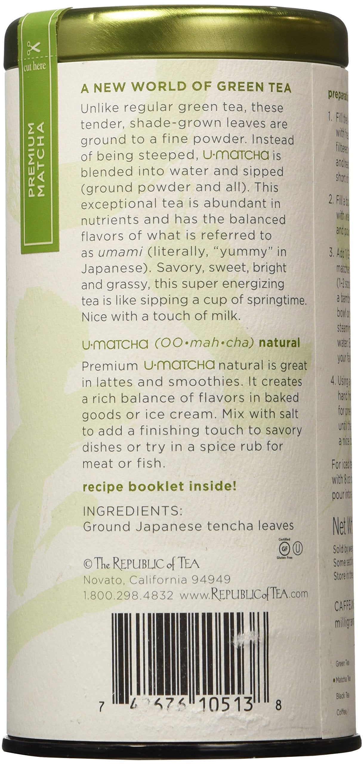 The Republic of Tea U-Matcha Powdered Tea, 1.5 Ounces, 20+ Cups, Natural Matcha Tea