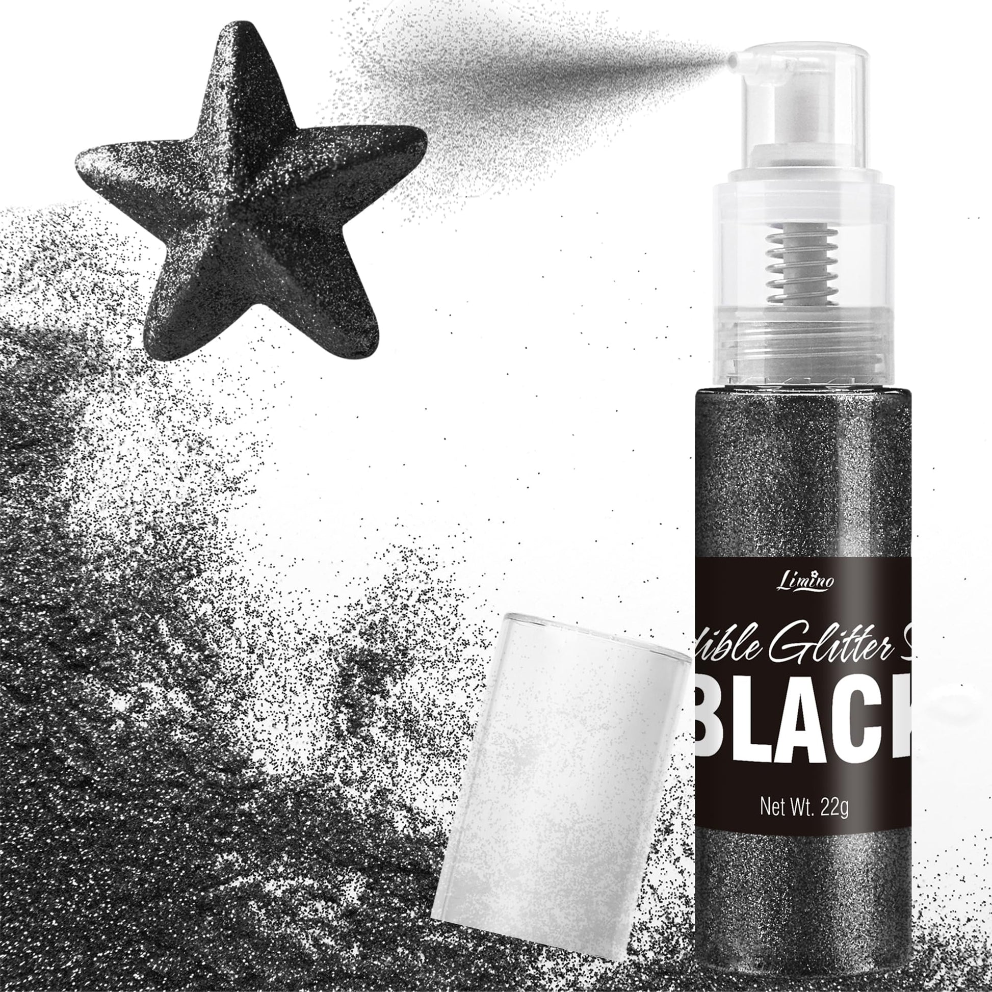 Limino Edible Glitter Spray - 22g Metallic Food Grade Glitter for Drinks, Cake Decorating, Baking - Black