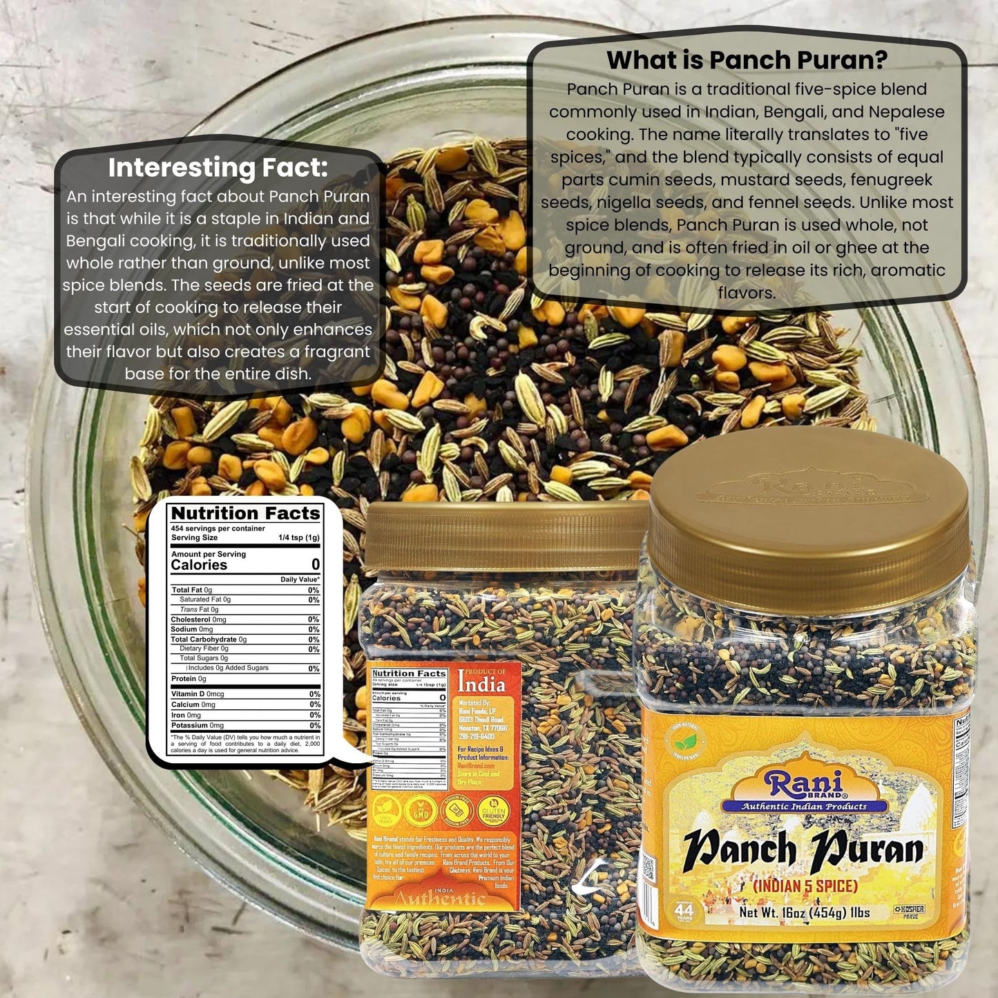 Rani Panch Puran 5 Spice Blend, 16oz, All Natural, Vegan, Gluten Friendly, Non-GMO, Kosher, Indian Origin