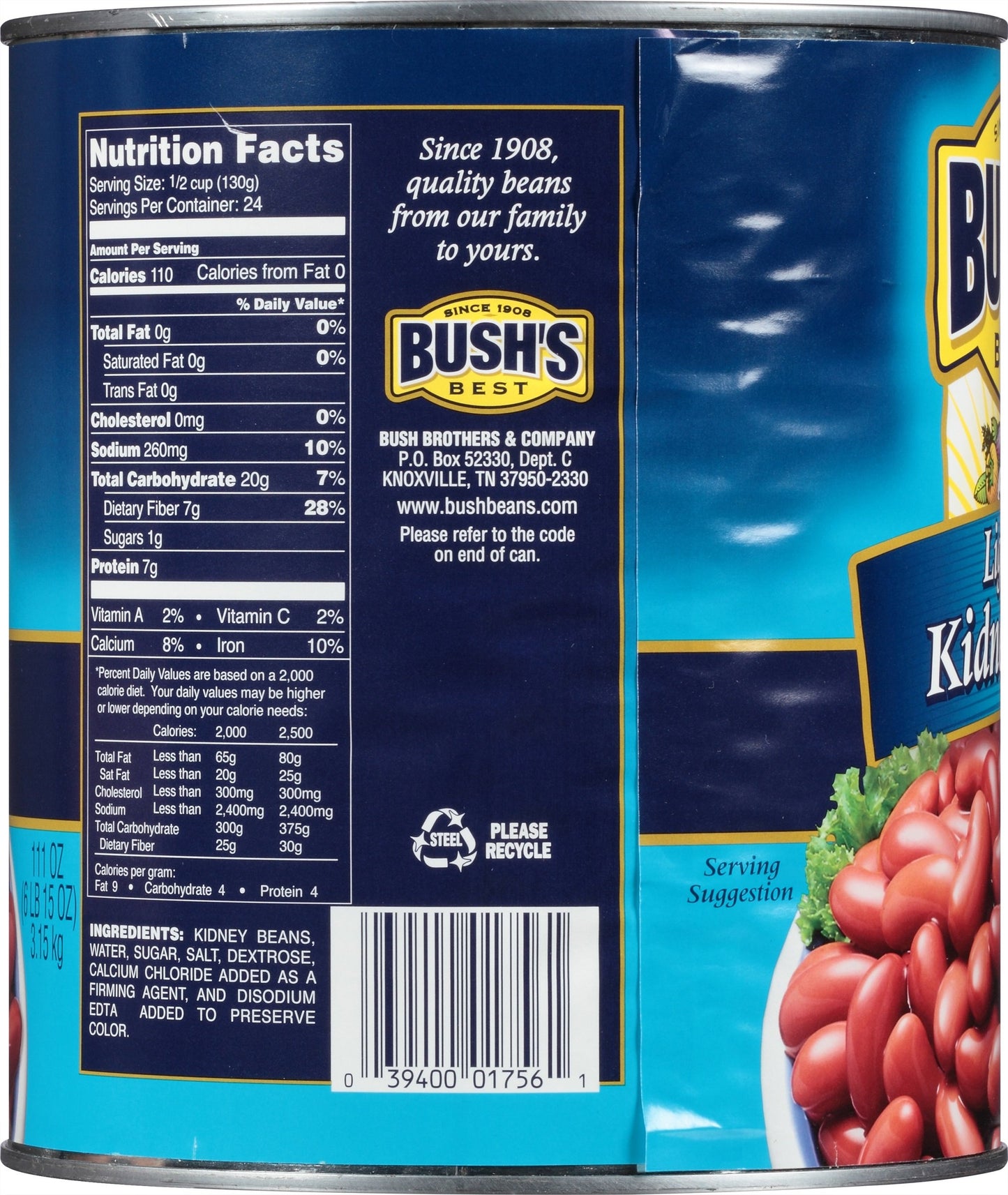 Bush'S Best Light Red Kidney Beans 111 Oz (6 Cans)