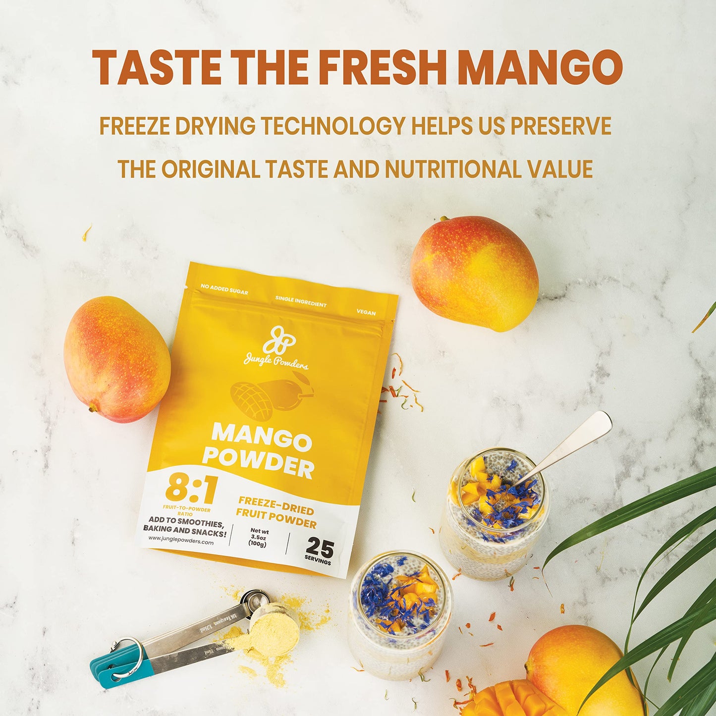 Jungle Powders Freeze Dried Mango Powder 7 Ounce Bag, Fruity Mango Extract For Baking No Sugar Added Dry Mango Powder Juice Addi