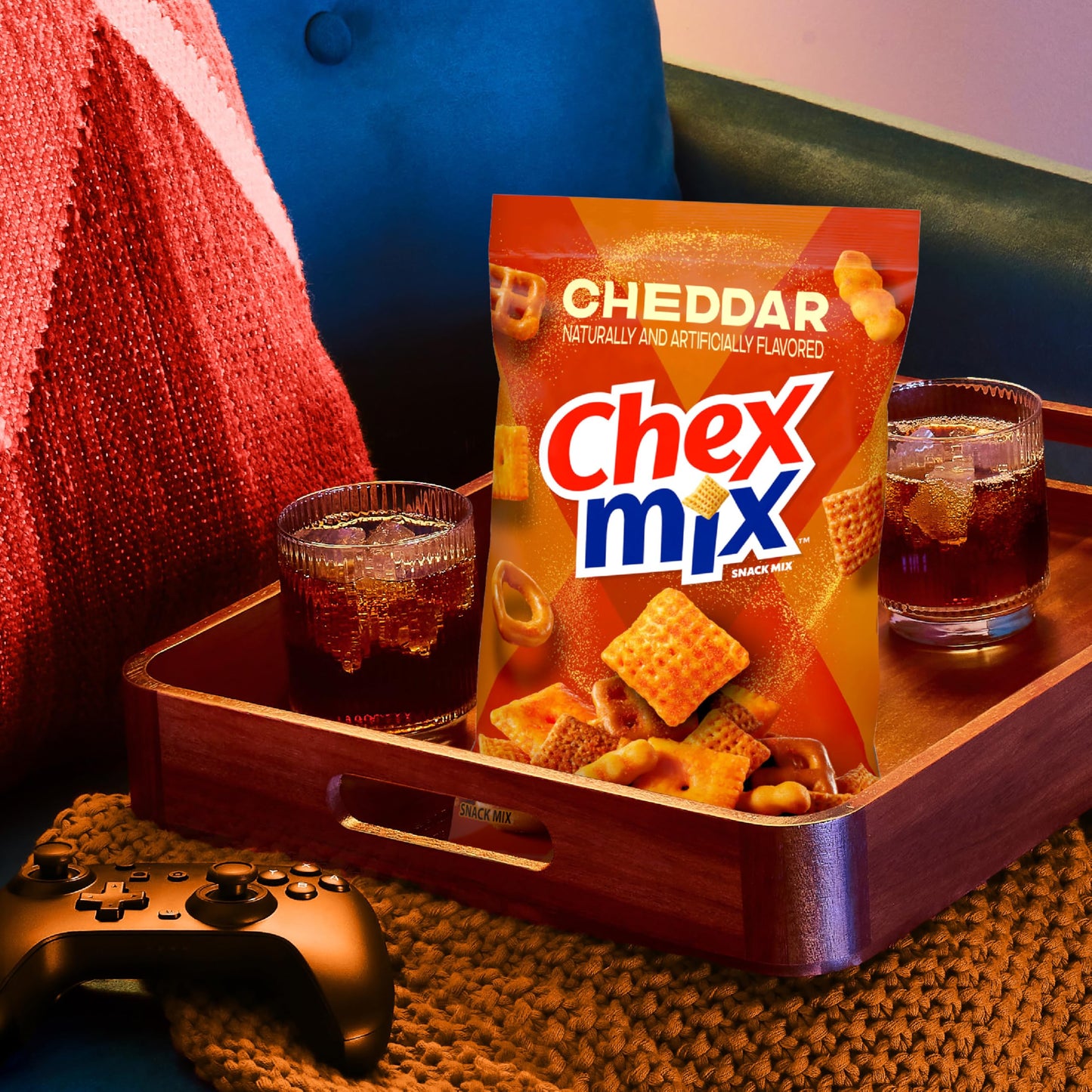 Chex Mix Cheddar Snack Mix, Savory Snack Bag, 8 oz