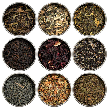 Heavenly Tea Leaves Assorted Loose Leaf Tea Gift Box - 9 Teas & Herbal Tisanes, Approx. 90 Servings, Naturally Caffeinated & Caffeine Free
