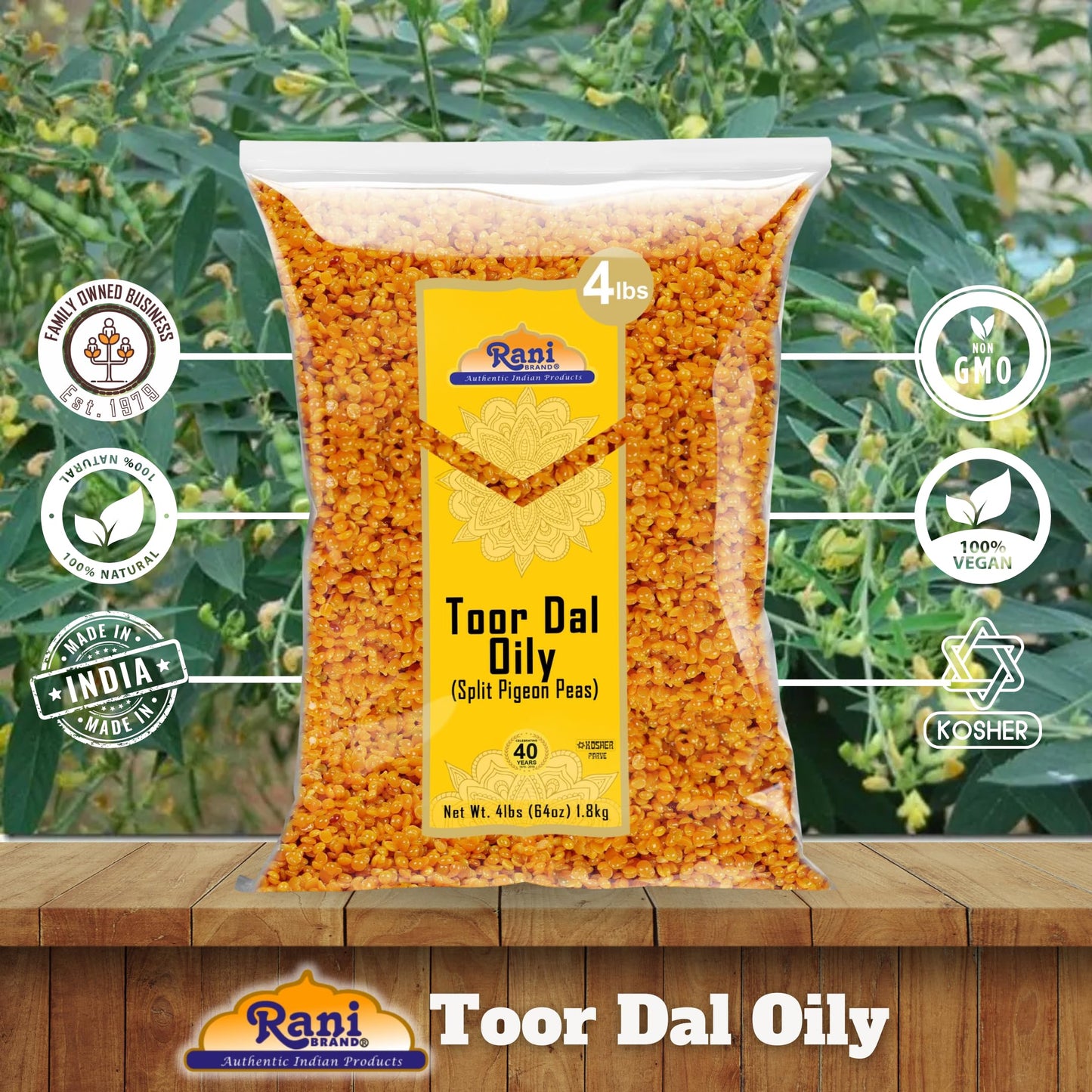 Rani Toor Dal (Split Pigeon Peas) Oily, 64Oz (4Lbs) 1.81Kg Bulk ~ All Natural | Gluten Friendly | Non-Gmo | Vegan | Indian Origi