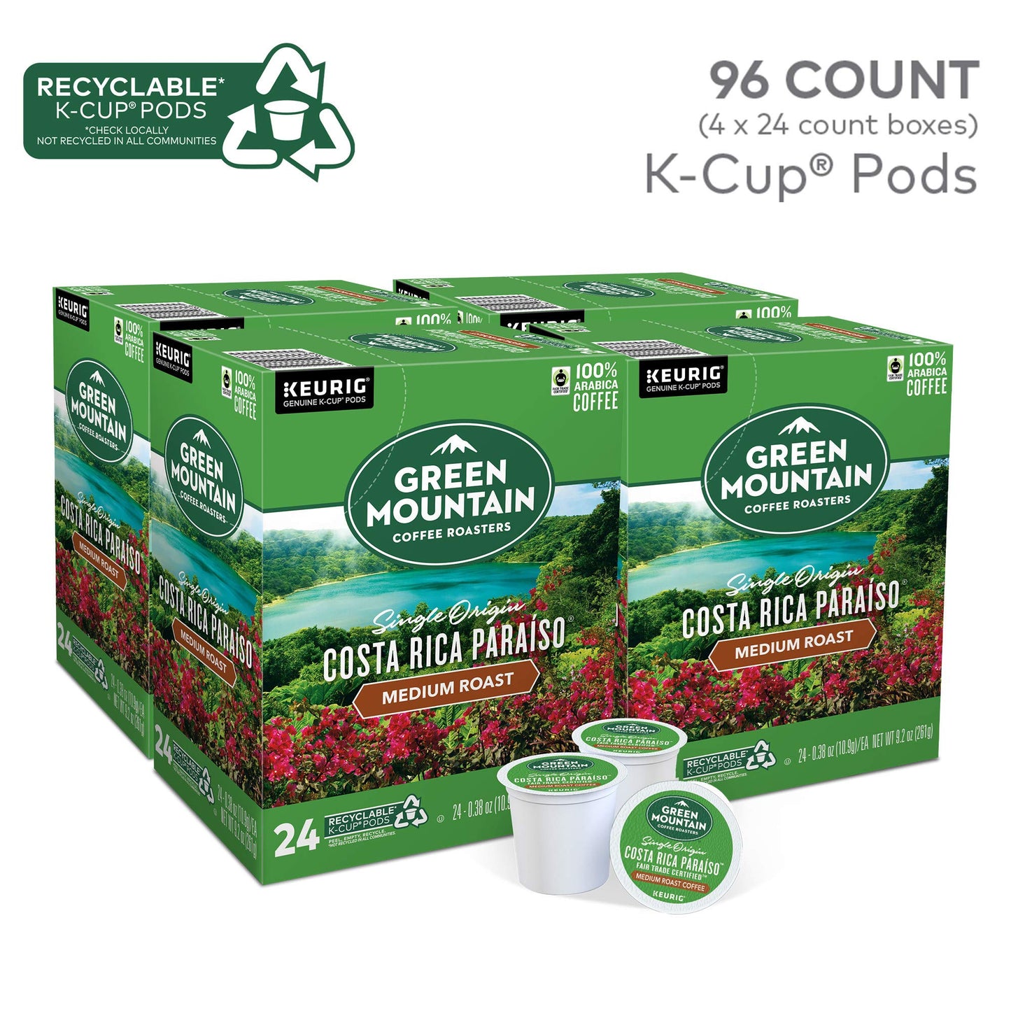 Green Mountain Coffee Roasters Costa Rica Paraiso Single-Serve K-Cup Pods, Medium Roast Coffee, 96 Count