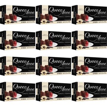 Queen Anne French Vanilla Chocolate Covered Cordial Cherries | 6.6 oz (Pack of 12) | 10 Piece Gift Boxes | Whole Maraschino Cher