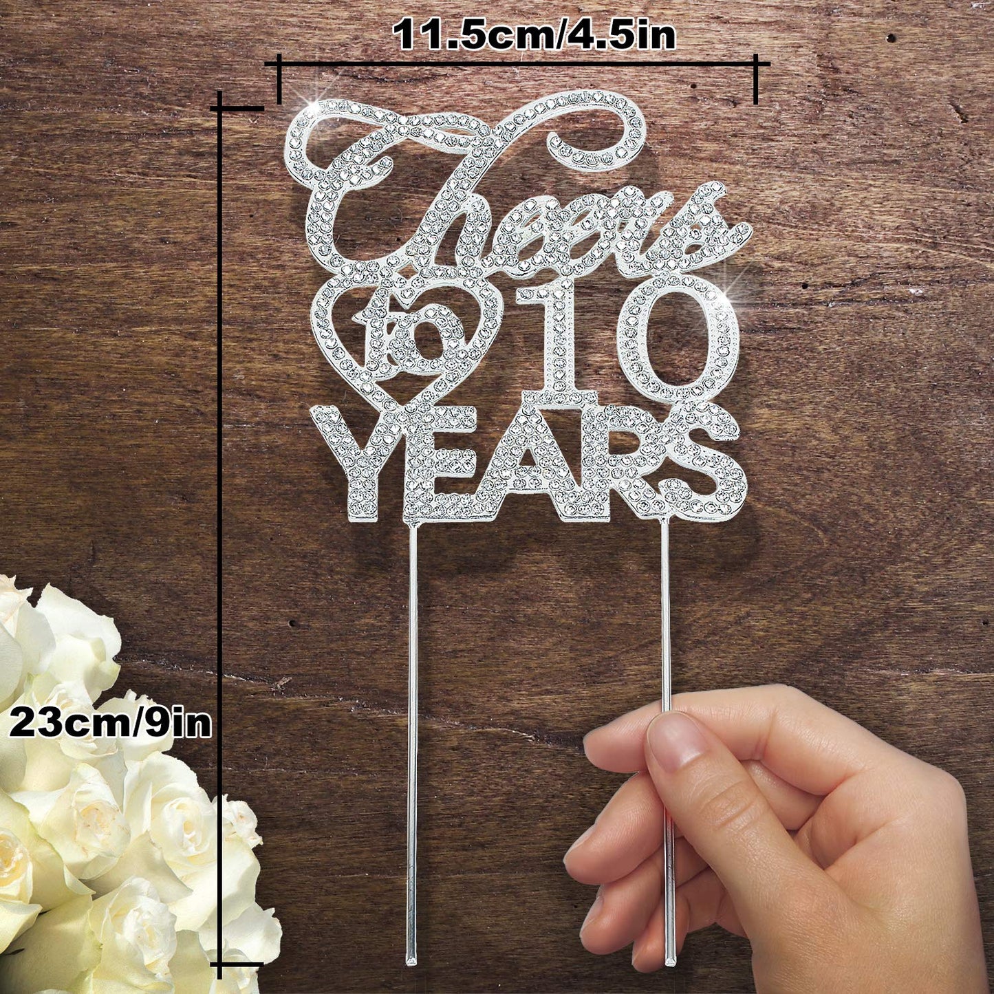 Bling Crystal Cheers To 25 Years Cake Topper - Best Keepsake 25Th Birthday Or Anniversary Decor Party Decorations Silver