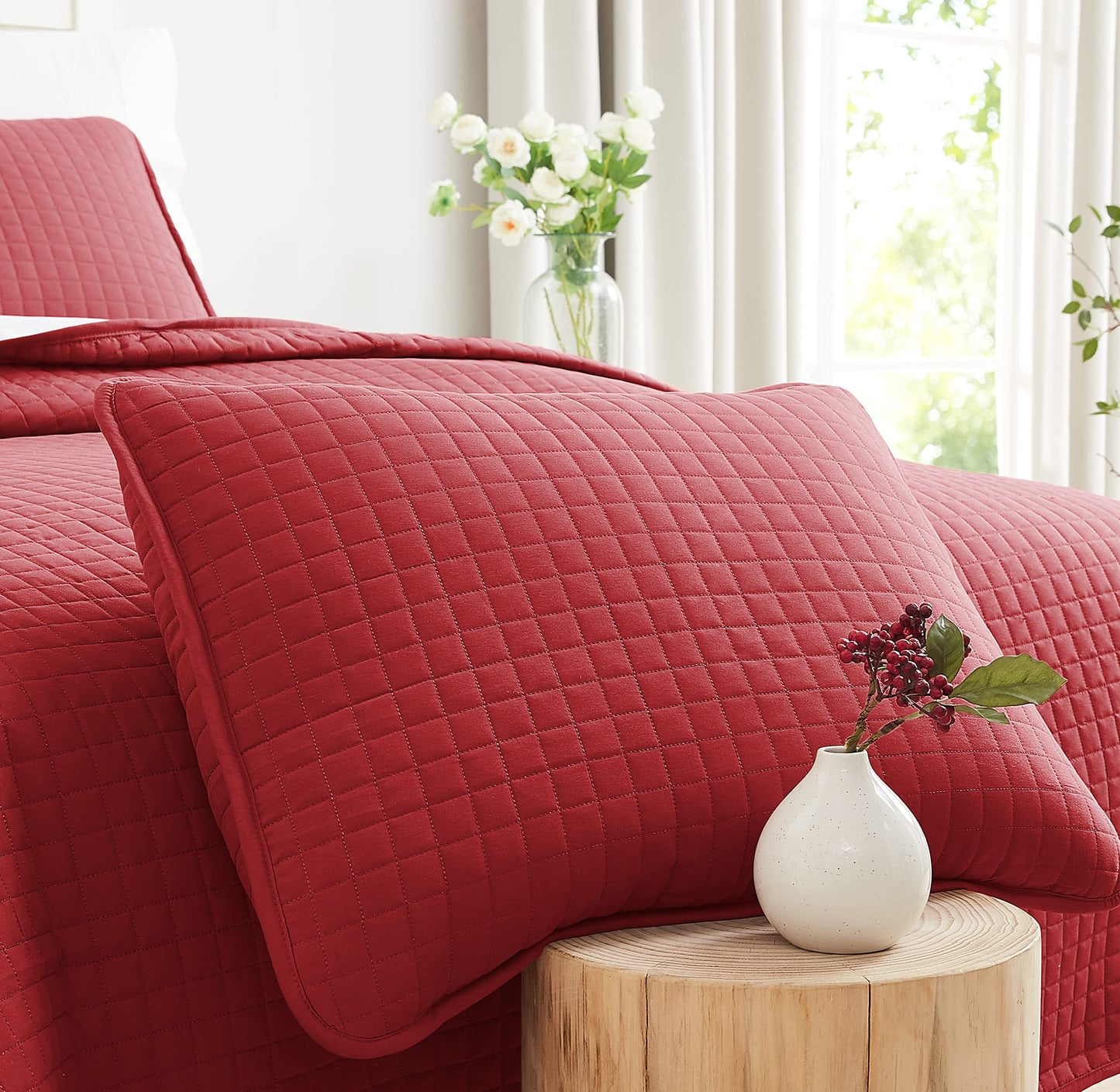Southshore Fine Living, Inc 3 Piece Quilt Set, Full Queen Size, Oversized, Lightweight, Embroidered, Square Stitched Bedspread S