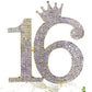 Number 16 Rhinestone Princess Crown Monogram Cake Topper - Sweet 16Th Birthday Party (Gold)