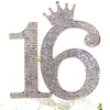 Number 16 Rhinestone Princess Crown Monogram Cake Topper - Sweet 16Th Birthday Party (Gold)