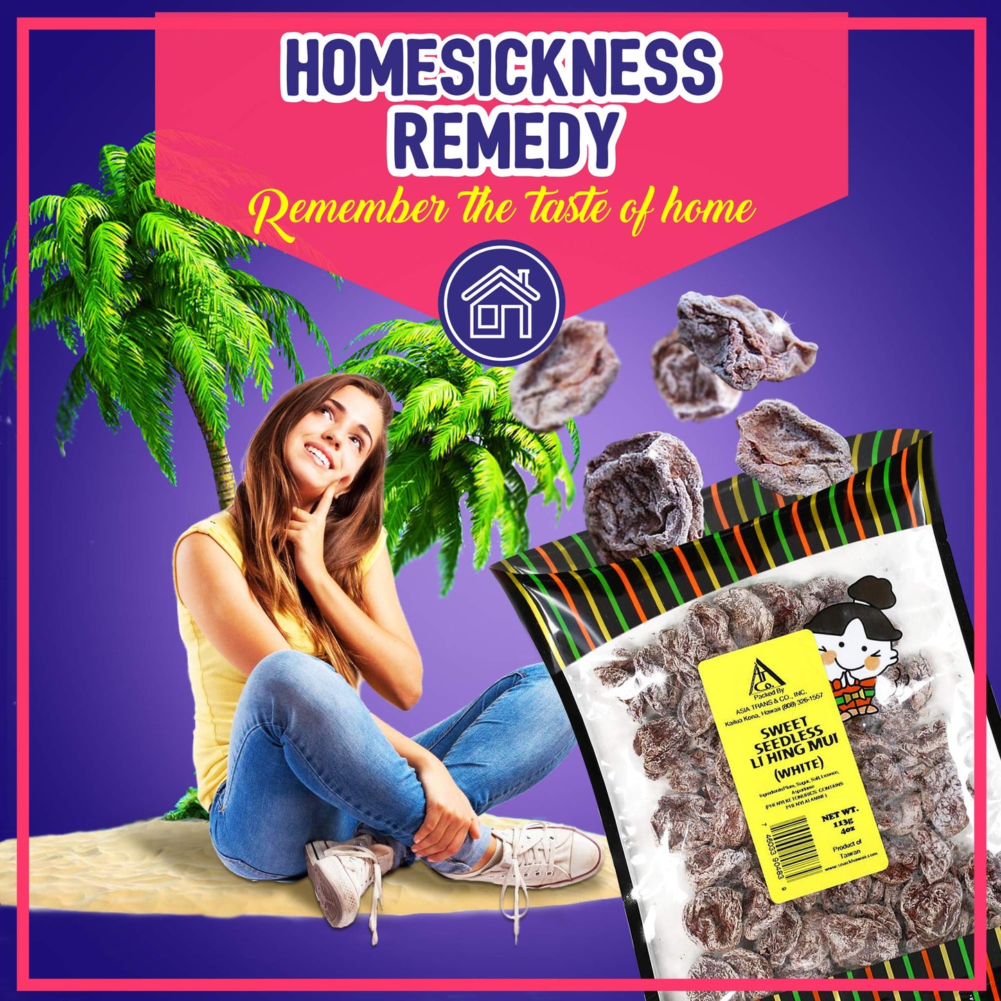 Asia Trans & Co. Sweet Seedless Li Hing Mui   Seed Plums - Naturally Sweet Dried Asian Plum Candy, 4 oz