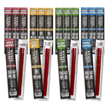 Wicked Cutz Beef Sticks Variety Pack, 15g Protein, 4 Flavors, 1.5 oz each, 48 Pack, USA Made High Protein Snacks