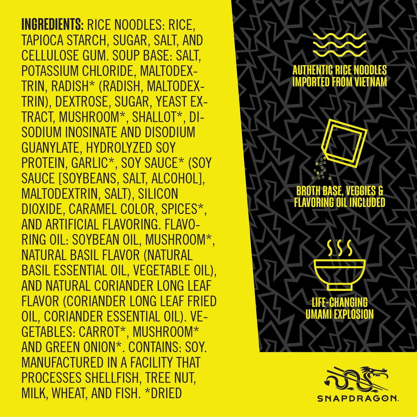 Snapdragon Mushroom Pho Instant Noodle Bowls | Mushroom Flavor Broth with Rice Noodles | Gluten Free | No Artificial Flavors | N