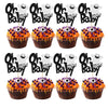 24Pcs Ghost Oh Baby Cupcake Toppers Glitter Gender Reveal Baby Shower Spooky Halloween Cupcake Picks For Halloween Theme Baby Sh