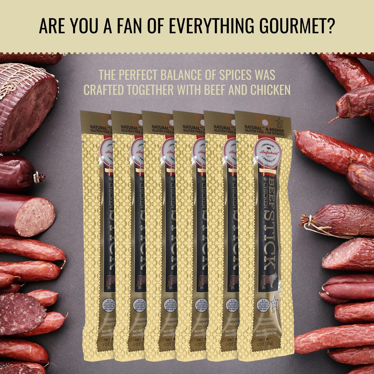 Aufschnitt Grass Fed Beef Jerky Sticks - Low Sodium, Certified Kosher - Made In Usa - Keto & Halal Friendly - 6 Pack, Original