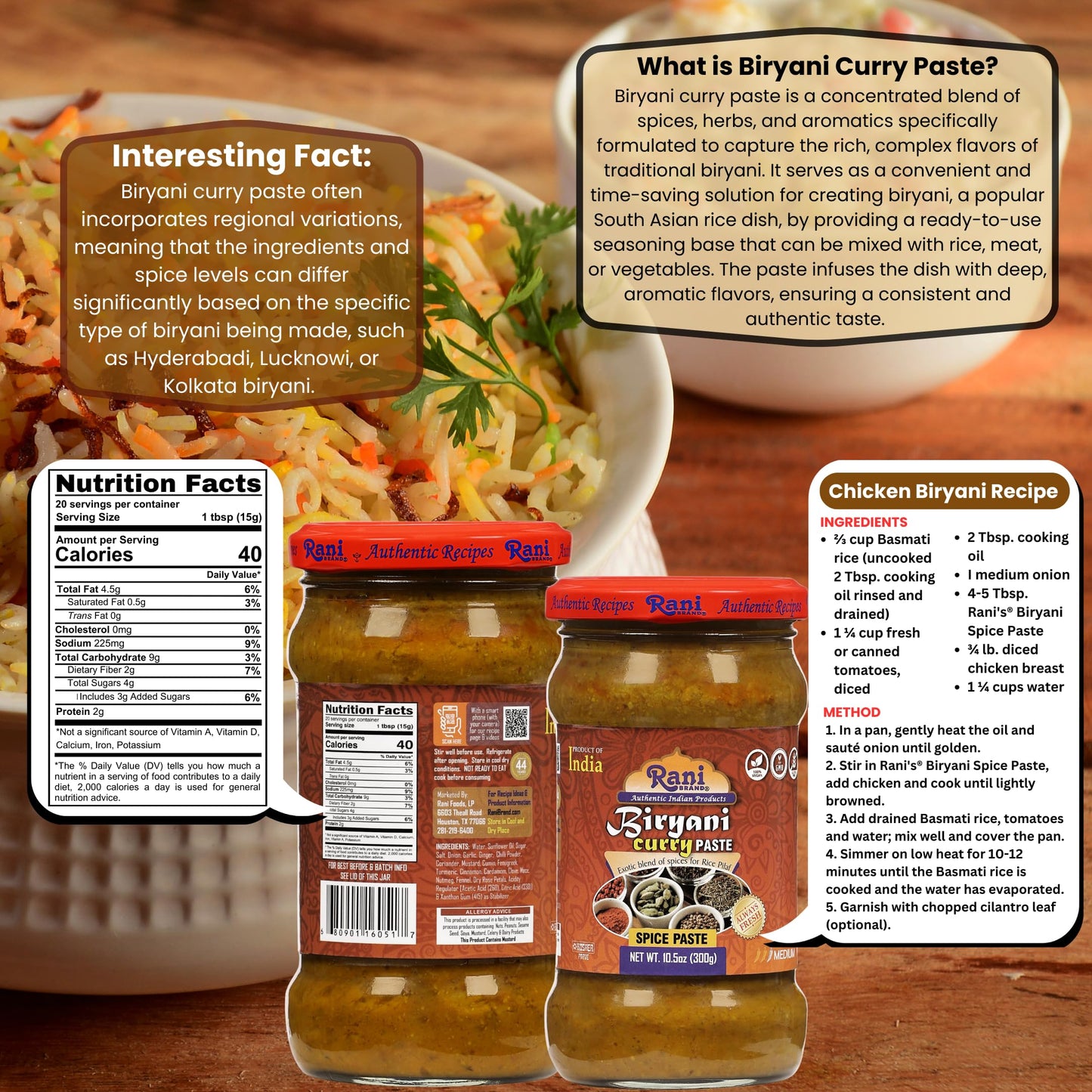 Rani Biryani Masala Curry Paste (Cooking Spice Paste For Indian Rice Dishes, Pullao/Pilau) 10.5Oz (300G) Glass Jar, Pack Of 5+1 Free ~ All Natural | Vegan | No Colors | Gluten Free | Non-Gmo