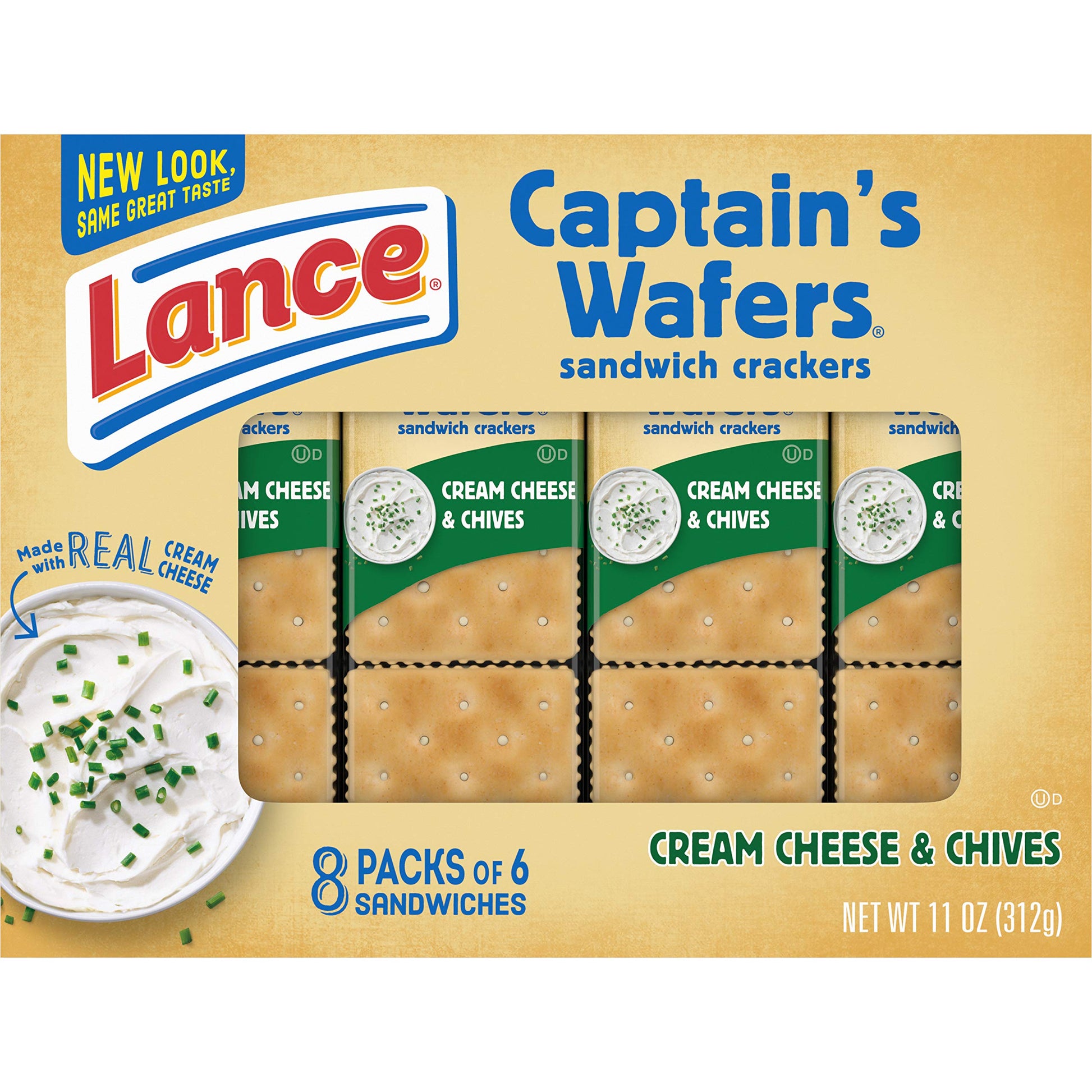 Lance Sandwich Crackers, Captains Wafers Cream Cheese and Chives, 8 Count (Pack of 14)