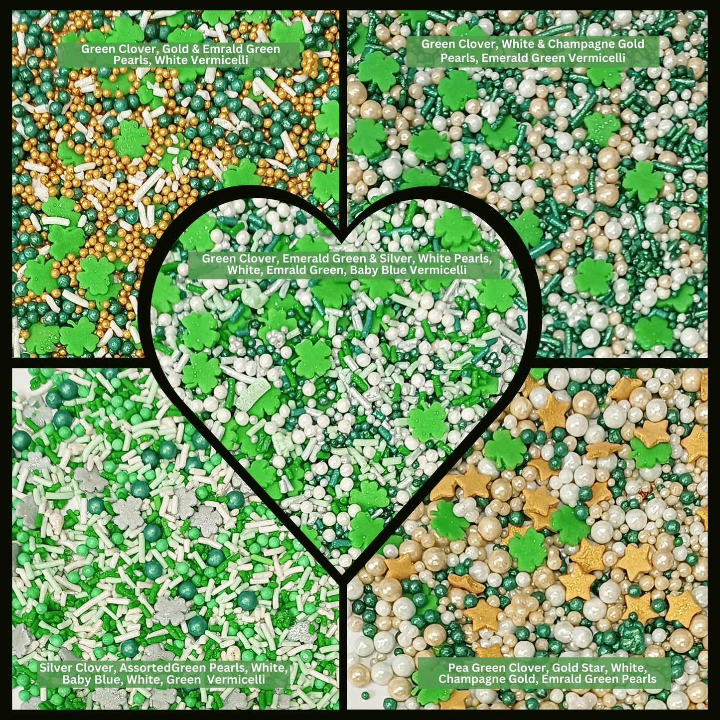 Confect St. Patricks Green, Gold, Silver & White Clover Sprinkles Mix | Birthday Sprinkles | Leaf Sprinkles | Sprinkles For Baki