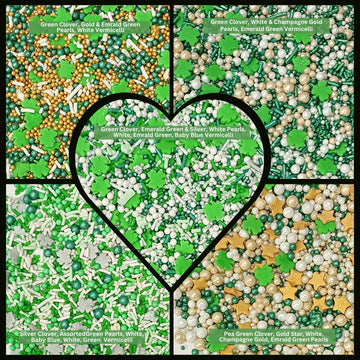 Confect St. Patricks Green, Gold, Silver & White Clover Sprinkles Mix | Birthday Sprinkles | Leaf Sprinkles | Sprinkles For Baki