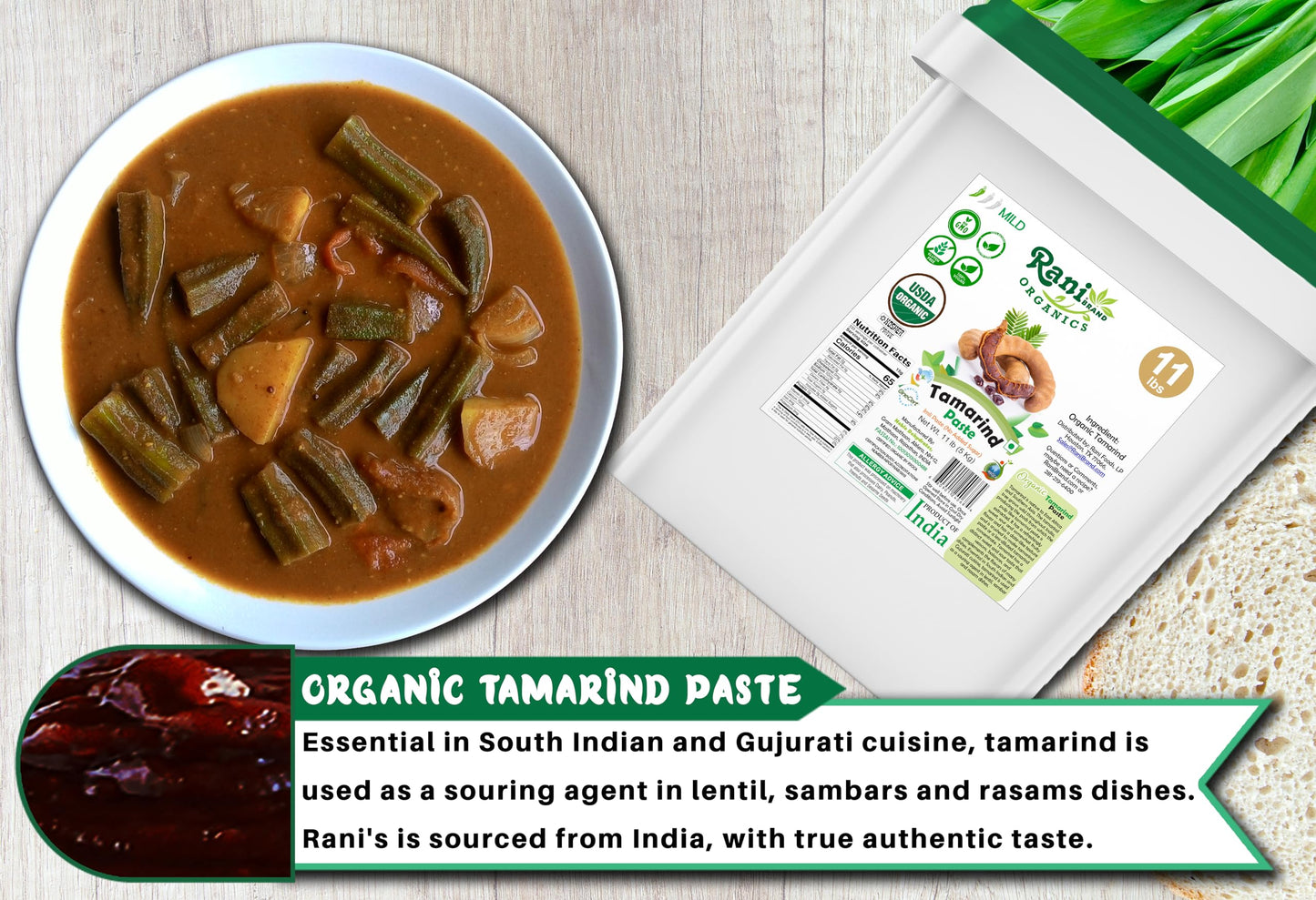 Rani Organic Tamarind Paste (Imli Paste)176oz (11lbs) 5kg Bulk, No Sugar Added ~ All Natural | Vegan | Gluten Free | No Colors |