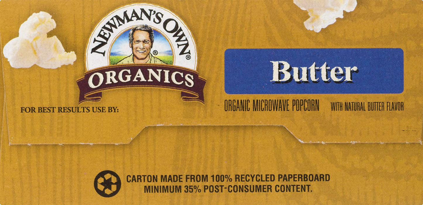 Newmans Own Organic Pops Corn Microwave Popcorn, Butter, 3 Count