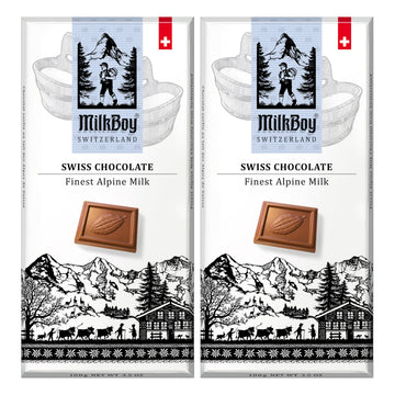 Milkboy Swiss Chocolates - Swiss Alpine Milk Chocolate Bars - Gluten Free - 3 oz Pack of 2 - Brown