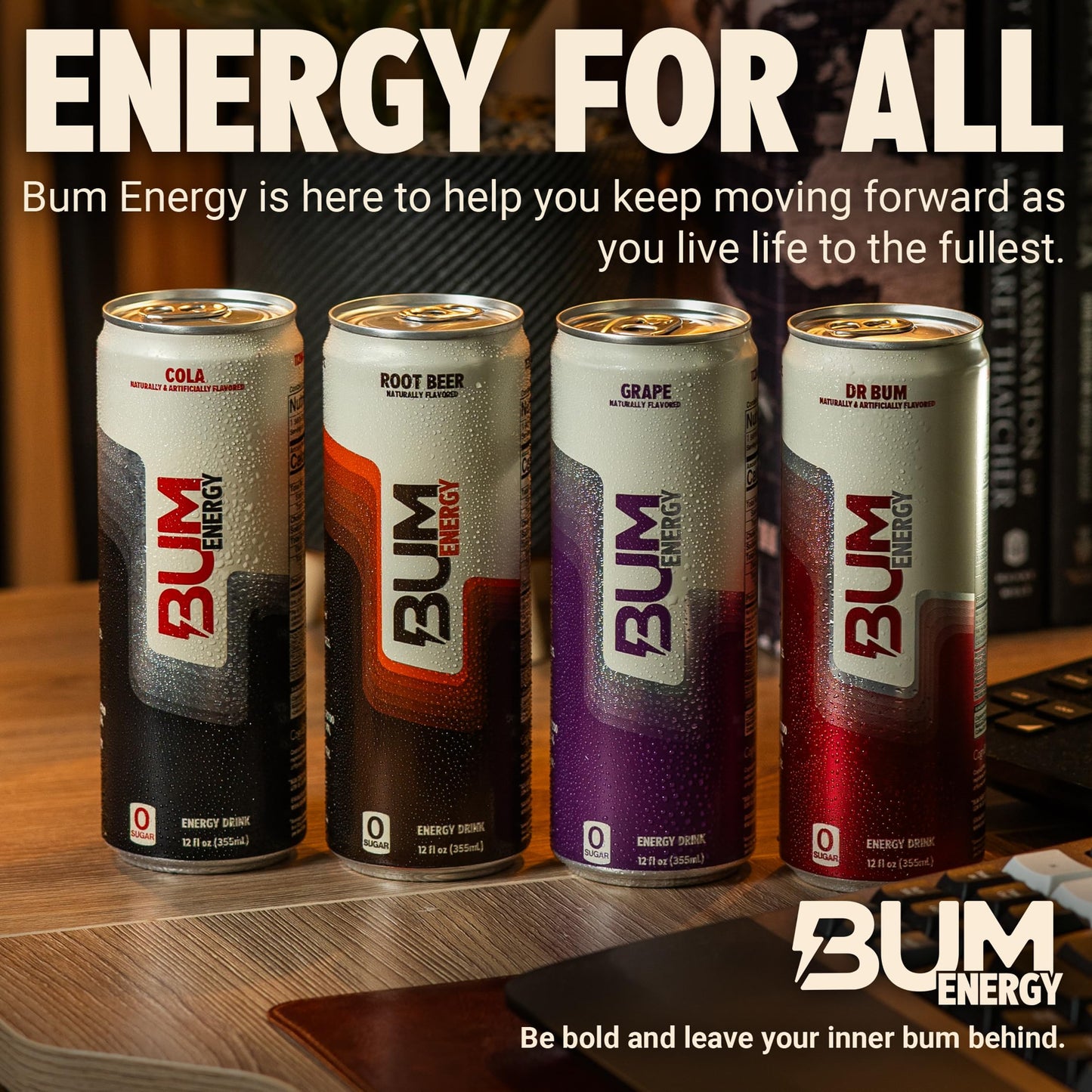 BUM Zero Sugar Energy Drink Variety Pack - Root malt-inspired  malt-inspired  Dr. Bum  Cola & G - Lightly Carbonated Sports Beverage with Natural Caffeine & Citicoline for Focus & Energy - 12 fl oz (12-Pack)